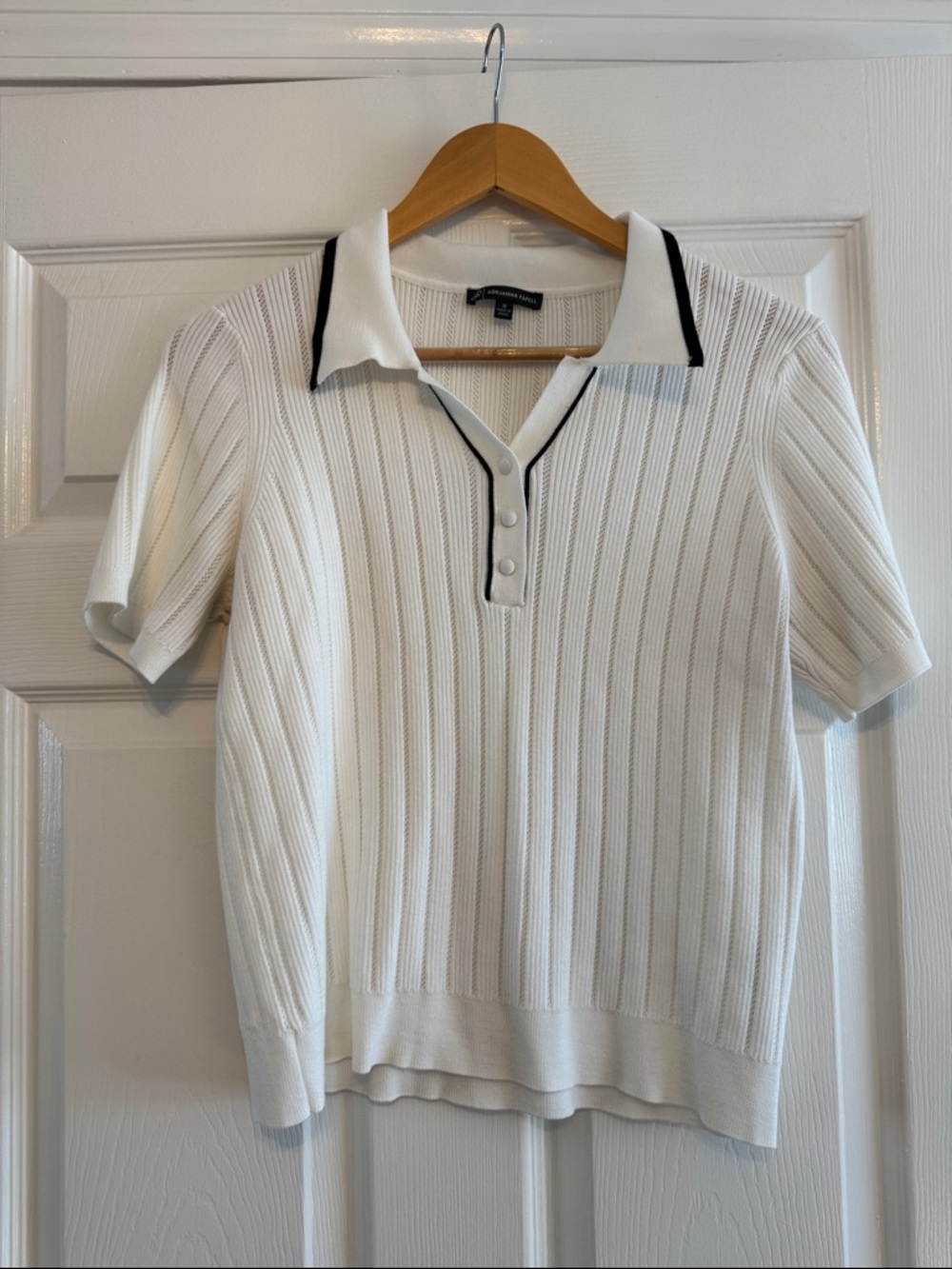 Adrianna Papell White Knit Polo with Black Trim